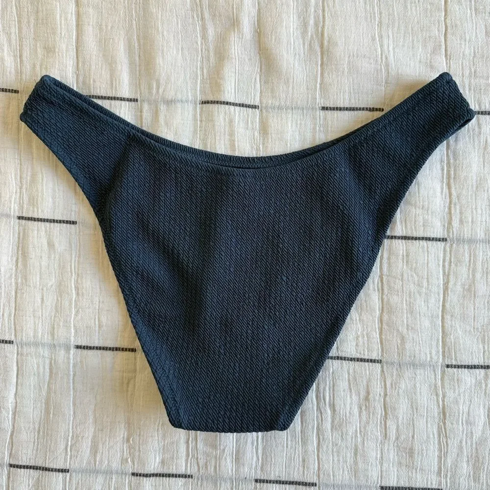NWT J. Crew Textured High-rise Cheeky Bikini Bottom Deep Midnight Navy Size L
